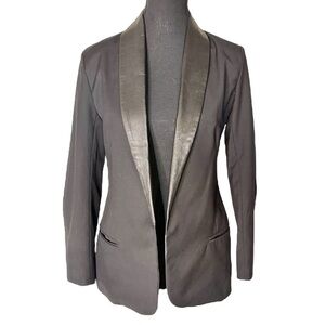 BB DAKOTA Black Fitted Blazer Jacket Faux Leather Lapel Shoulder Pads Size 2
